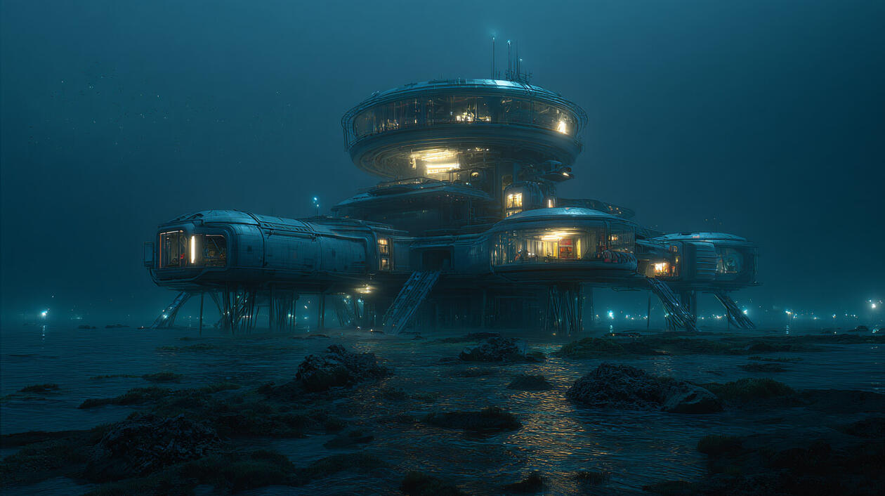 El Abismo de Prometeo – Capítulo I de Crónicas del Abismo Ilustración de una base futurista en la selva costera. Imagen de la partida de rol online “El Abismo de Prometeo” de Roll&Story, un capítulo de horror cósmico inspirado en Call of Cthulhu y ambientado en Vietnam.